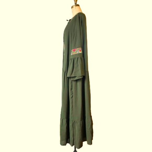 Maxi boho flounce sleeve embroidery applique drop waist flounce sleeve dress - Picture 4 of 15